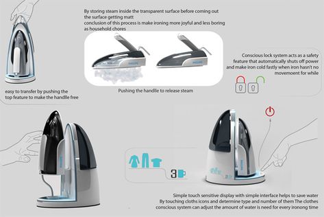 Steam Iron Design, Iron Clothes, Iron Design, Steam Iron, Yanko Design, How To Iron Clothes, Step Back, Round Design, Clean Air