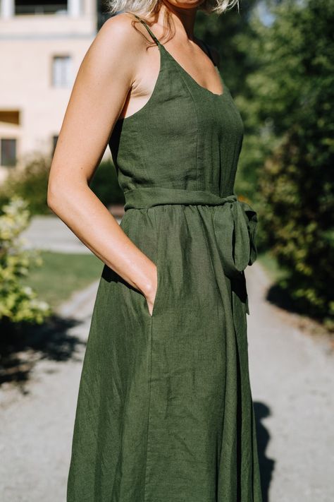 Nairobi Dress Wedding Linen Dress Bridesmaids Linen Dress - Etsy Linen Bridesmaid Dress, Brown Linen Dress, Green Linen Dress, Dress Bridesmaids, Modest Clothes, Long Linen Dress, Linen Fashion, Dress Slip, Wedding Linens