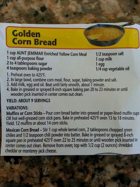 Aunt Jemima corn bread recipe  I made a double batch of these muffins last night and all I can say is OMG!  Somebody better take them away before I eat them all!  SO YUMMY!!!!!! Aunt Jemima Cornbread Recipe, Recipes Muffins, Best Cornbread Recipe, Cornbread Recipe Sweet, Dressing Recipes Cornbread, Aunt Jemima, Cornbread Recipe, Cornbread Dressing, Corn Bread Recipe