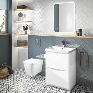 Milan 550mm Floorstanding Vanity Unit & Basin - Gloss Anthracite (15596) Anthracite - Bathshack White Vanity Unit, Bathroom Big, White Units, Compact Bathroom, Mounted Vanity, Integrated Handles, Bath Shower Mixer, White Shower, Back To Wall Toilets