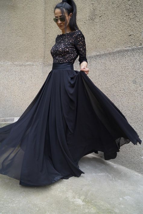 Sport Elegant, Summer Long Skirt, Black Chiffon Skirt, Short Shoes, Long Skirt Summer, Full Length Skirt, Chiffon Maxi Skirt, Princess Skirt, Full Length Skirts