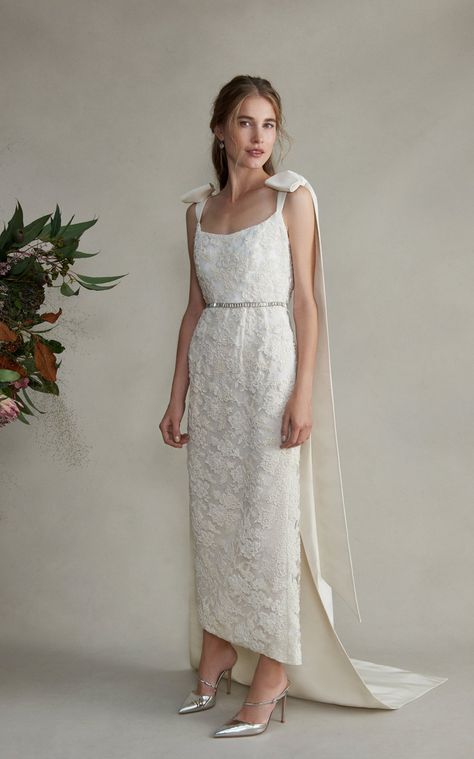 Celestia Embellished Lace Dress With Train by Markarian FW19 Wedding Dress Brands, Lace Babydoll Dress, Dress With Train, Floral Gown, Wedding Dress Couture, Bridal Fashion Week, Wedding Gowns Lace, Silk Midi Dress, Oui Oui