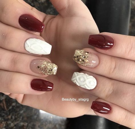 Sweater nails Sweater Nails Valentines, Valentines Day Sweater Nails, Valentine’s Day Sweater Nails, Sweater Manicure, Short Nail Sweater Design, Red Sweater Nails, Red Jacquard Knit Sweater For Winter, Short Gel Nails, Sweater Nails