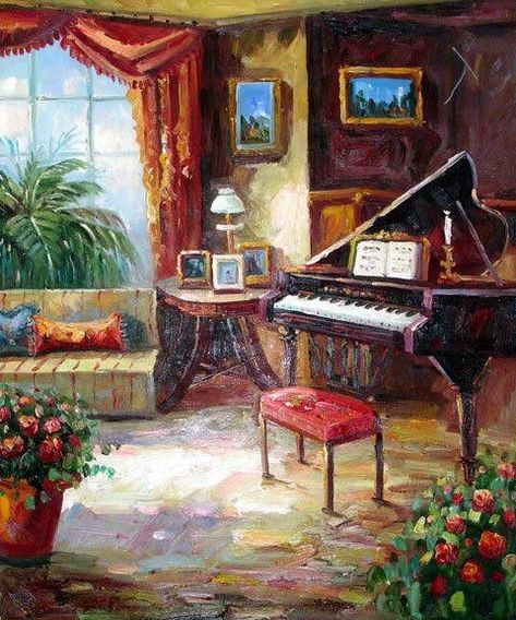 Painting Piano, Baby Grand Piano, Romantic Interior, Piano Art, Doll Room, Carved Wood Frame, Music Artwork, Musical Art, Shop Decor