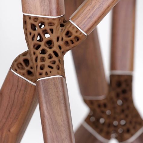 Hybrid Joinery - Shiran Magriso & Amit Zoran. Wood (traditional woodworking) & 3D printed joints (generative design) Printed Furniture, 3d Printed Furniture, Wood Connectors, Studio Spaces, 3d Ideas, 3d Printing Art, 3d Furniture, 3d Printing Diy, 3d Printed Objects