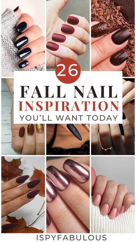 From gorgeous wine colored matte nails to moody dark greens, there's tons of fall nail inspo here to inspire you rnext manicure. Click the link to head to the post to see all the images. Dark Autumnal Nails, Fall Nail Ideas Green, Fall Dark Nails, Edgy Fall Nails, Dark Autumn Nails, Dark Fall Nail Colors, Matte Nails Fall, Dark Fall Nails, November Nails Colors