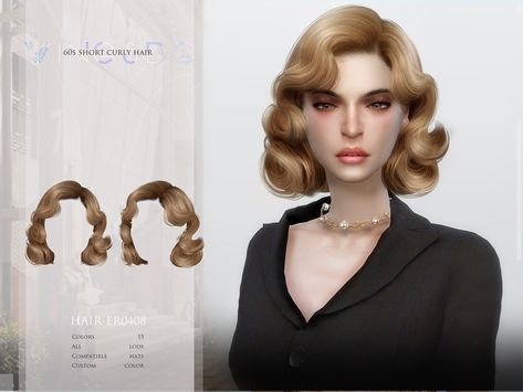 1920 Hair, Sims 4 Curly Hair, Elegant Short Hair, 40s Hairstyles, Shoulder Length Curly Hair, 50s Hairstyles, 60s Hair, Pelo Sims, Sims 4 Dresses