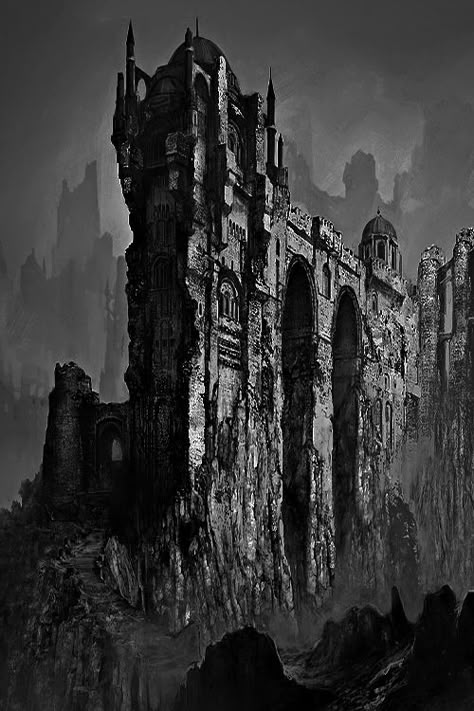 Dark Souls Architecture, Black And White Castle, Dark Castle, Black Castle, Gothic Fantasy Art, 다크 판타지, Fantasy Castle, Fantasy Places, Fantasy Paintings