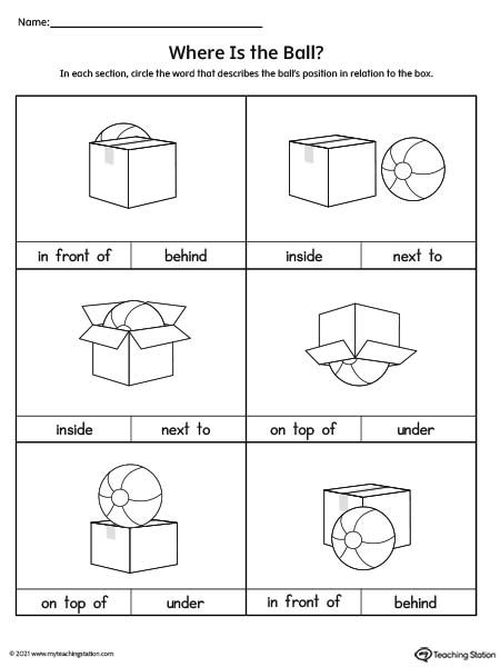 Help your preschooler practice positional words with this printable worksheet. Positional words included in this activity are: Where Worksheet, Positional Words Worksheet, Preposition Games, Positional Words Kindergarten, Preschool Math Curriculum, Positional Words Activities, Positional Words, Preposition Worksheets, Grammar Notes