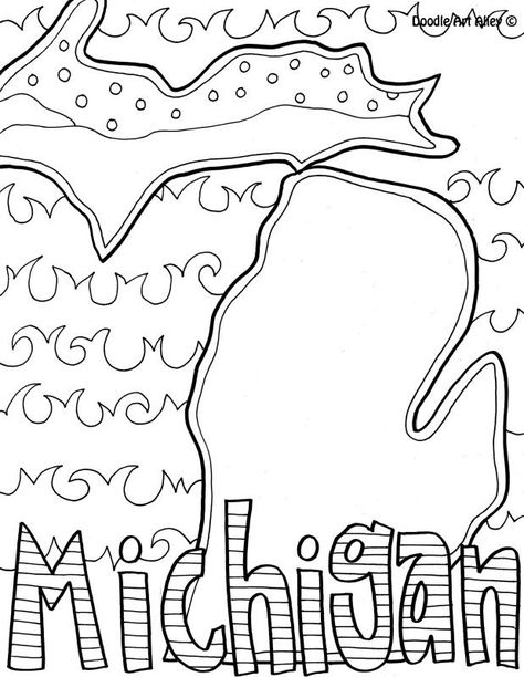 Classroom Doodles, Michigan Crafts, Third Grade Social Studies, Football Coloring Pages, Michigan Art, Flag Coloring Pages, Kids Coloring Pages, History Magazine, State Of Michigan