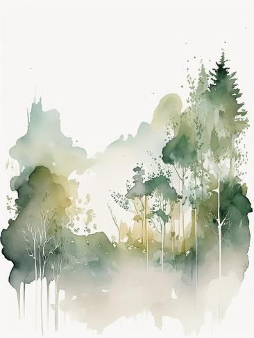 size: 12x9in Art Print: Forest Watercolor II by Lana Kristiansen : Spa Watercolor Art, Fairy Garden Watercolor Painting, Cedar Tree Watercolor, Watercolor Paintings Of Trees, Fairy Forest Watercolor, Watercolor Greenery Painting, Watercolor Shrubs, Abstract Forest Art, Watercolor Art Forest