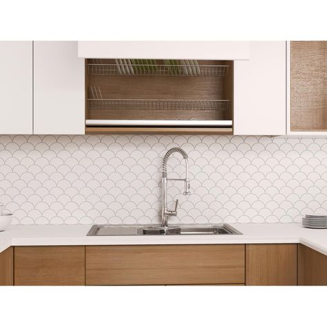 Luxe Surface Group BIANCO DOLOMITE MARBLE FISH SCALE 3"X3" POLISHED MOSAIC TILE | Wayfair.ca Scale Tile, Fish Scale Tile, Condo Kitchen, Backsplash Bathroom, Japandi Interior, Bathroom Backsplash, Fish Scale, Fish Scales, Wall And Floor Tiles