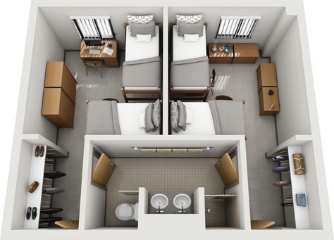 Make 2 Bedrooms Out Of 1, Small Room Set Up Layout, Dorm Layout, Student Bedroom, Dormitory Room, Hostel Room, Hostels Design, Student Room, Small Room Design