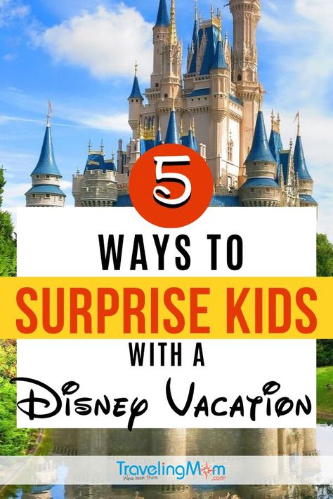 Looking for fun ways to reveal a Disney vacation? Here are 5 ideas to surprise kids with a Disney trip with tips for timing, gift giving and even dealing with disappointment. #TMOM #Disney #DisneyTips #Surprise | TravelingMom | Disney World Surprise Your Going To Disney World, Disney World Christmas Gift Ideas, Disneyland Suprise Ideas, Disney Christmas Present Ideas, Disneyland Trip Surprise Ideas, Disney Surprise Box Ideas Diy, Disneyland Paris Surprise Ideas, Disney Vacation Surprise Reveal, Surprise Disney Trip Ideas