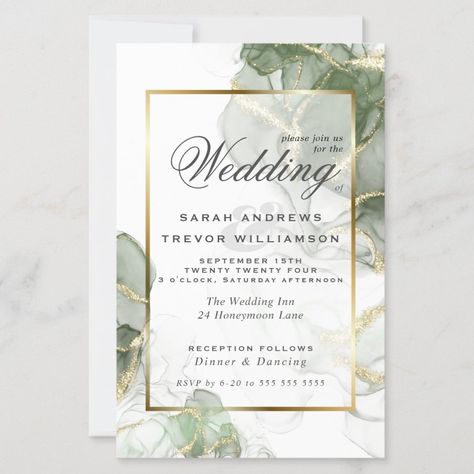 Budget Wedding Gold Muted Sage Green Ink  Zazzle Muted Sage Green, Muted Sage, Wedding Invitation Trends, Low Budget Wedding, Green Invitations, Wedding Canvas, Budget Wedding Invitations, Emerald Green Weddings, Card Inspo