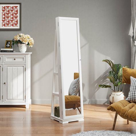 Latitude Run® Ayvaz 14.5669'' Wide Free-Standing Jewelry Armoire | Wayfair Full Length Mirror Cabinet, Armoire Storage, Floor Standing Mirror, Standing Jewelry Armoire, Acrylic Drawers, Mirror Jewelry Armoire, Mirror Jewellery Cabinet, Acrylic Storage, Storage Racks