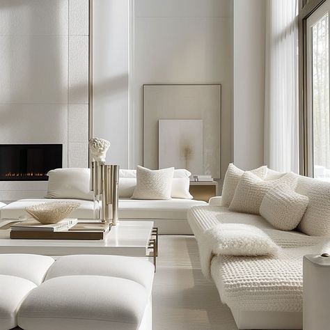 Beige And Cream Living Room, Minimal Luxury Interior, Milano Apartment, Cream And White Bedroom, White Sofa Living Room, Modern Classic Living Room, Cream Living Rooms, Minimalist Space, Luxury Home Design