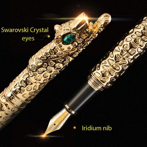 Jinhao Leopard Panther Shape Fountain Pen, M Nib Swarovski Crystal Eye Pens, Calligraphy Pen, Executive Pens/ Pen Display Stand/ Pen Holder by esybuy on Etsy Drawing Essentials, Aesthetic Pens, Fountain Pens For Sale, No Pen, Ink Pen Art, Vintage Pens, Dog Pen, Pen Stand, Calligraphy Pen