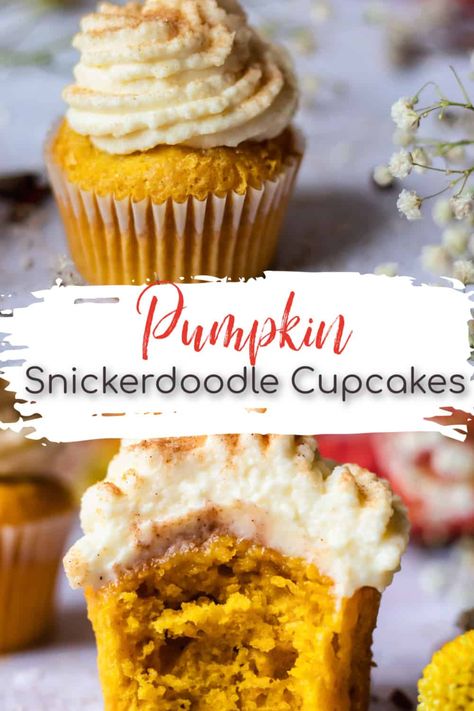 These Pumpkin Snickerdoodle Cupcakes are the perfect fall treat! They are a delicious combination of two classic fall flavors-pumpkin and cinnamon. They are fluffy, moist, and made with a pumpkin puree then topped with cinnamon sugar frosting. Pumpkin Snickerdoodle Cupcakes, Snicker Doodle Cupcakes, Snickerdoodle Cupcakes, Sugar Frosting, Pumpkin Cream Cheeses, Fall Flavors, Pumpkin Cupcakes, Pumpkin Cream, Homemade Pumpkin