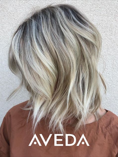 Perfect Blonde Hair Color, Short Lob, Icy Blonde Highlights, Textured Long Bob, Aveda Hair Color, Blonde Toner, Perfect Blonde Hair, Aveda Hair, Aveda Salon