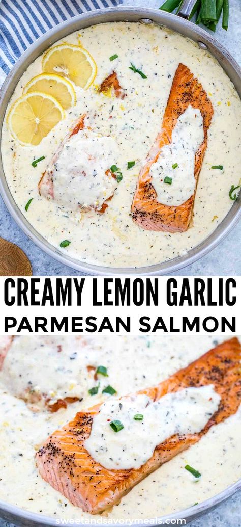 Lemon Meals, Garlic Lemon Salmon, Creamy Lemon Salmon, Meals Salmon, Perfect Salmon, Parmesan Salmon, Lemon Garlic Salmon, Lemon Garlic Sauce, Pescetarian Recipes