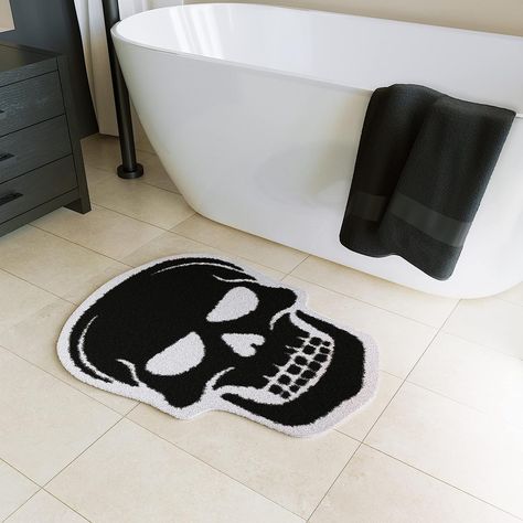 WITTIZA Skull Bath Mat - Skull Rug Gothic Decor - Skulls Halloween Bathroom Mats - Black Goth Home Decor for Bedroom Kitchen Room - Horror Witchy Rugs Bathmat Spooky Gift #skull #bathmat #skullmat #skullrug #spooky #halloween #goth #gothic #gothdecor #bathroomdecor #homedecor Home Decor For Bedroom, Skull Rug, Halloween Bathroom, Bathtub Mats, Spooky Spiders, Spooky Gifts, Goth Home, Goth Home Decor, Bathtub Accessories