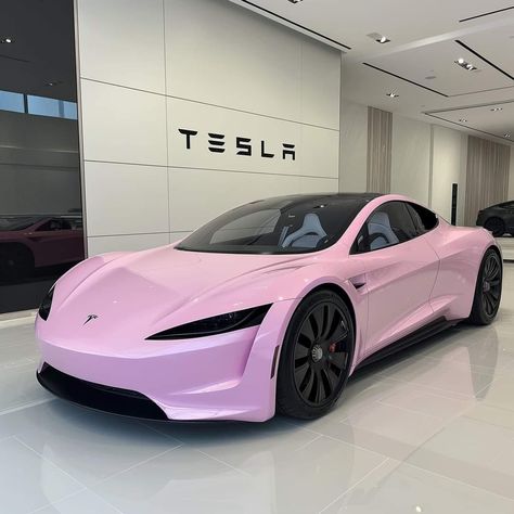 (20+) Facebook Car Aesthetic Tesla, Pink Car Aesthetic, Pink Tesla, Tesla Motor, Pink Cars, Vision Board Pics, Tesla Owner, Tesla Roadster, Tesla Motors