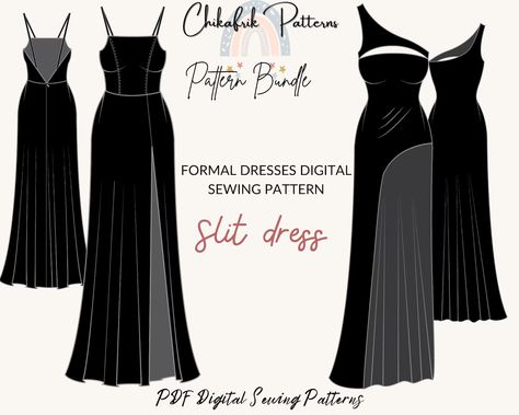 Pattern Bundleslit Dresses Patternevening Dress Patternprom - Etsy Canada Midi Dress Pattern, Prom Dress Pattern, Short Wrap Skirt, Evening Dress Patterns, Backless Midi Dress, Pattern Dress Women, Clothes Sewing Patterns, Fashion Sewing Pattern, Long Torso