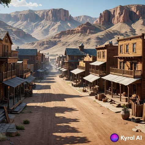 Fantasy Wild West Town, Old West Background, Western Landscape Photography, Old Wild West Aesthetic, Western Mansion, Out West Aesthetic, Old Western Aesthetic, Western Ghost Town, Wild West Buildings