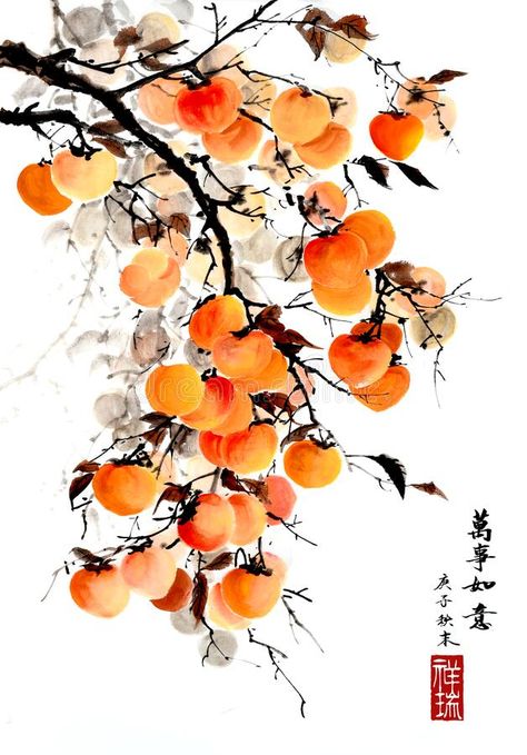 Tree Branch Painting, Branch Painting, Chinese Painting Flowers, Persimmon Tree, Monet Poster, Asian Wall Art, Fashion Wall Decor, Quote Canvas, Chinese Brush Painting