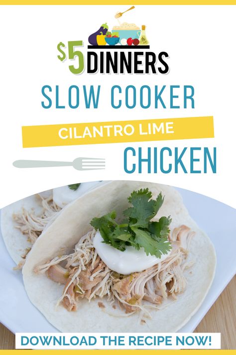 Slow Cooker Cilantro-Lime Shredded Chicken - $5 Dinners Chili Lime Chicken Tacos, Cilantro Lime Chicken Tacos, Tacos Vegan, Lime Chicken Tacos, Cilantro Recipes, Chicken Tacos Crockpot, Cilantro Lime Chicken, Lime Chicken, Taco Recipes