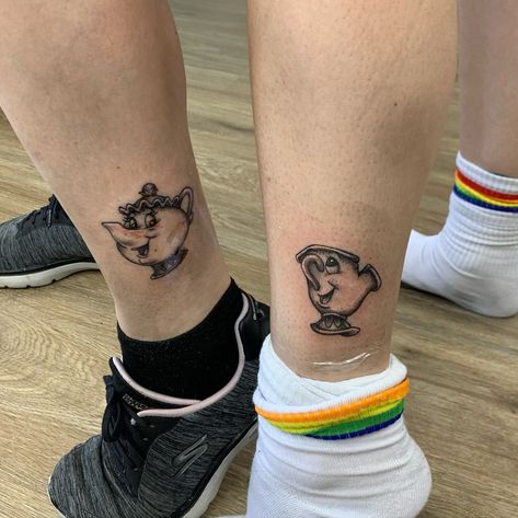 Matching mother daughter Mrs. Potts and Chip, thanks so much for coming in! •••••••••• #tattooapprentice #beautyandthebeast #mrspotts #mrspottsandchip #disney #disneytattoo #stipple #ohiotattooers Ms Pots And Chip Tattoo, Mrs Potts And Chip Tattoo, Chip Tattoo, Mrs Potts And Chip, Mrs Potts, Tattoo Apprentice, Disney Tattoos, Stippling, Thanks So Much