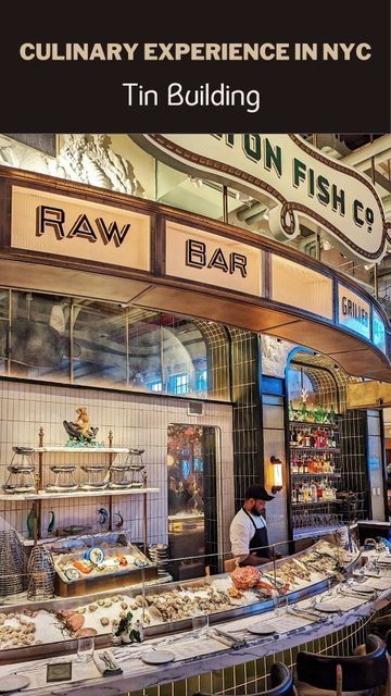 The Tin Building Nyc, Tin Building Nyc, Tin Building, Raw Bar, Fast Casual Restaurant, Industrial Restaurant, Casual Restaurants, Seasonal Produce, Fast Casual