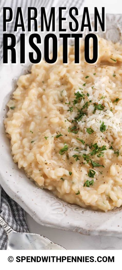 Risotto Recipes Parmesan, Easy Rice Side Dishes, Risotto Recipes Easy, The Stay At Home Chef, Parmesan Risotto, Stay At Home Chef, Rice Side Dishes, Spend With Pennies, Arborio Rice