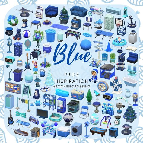 Teary-eyed klutz on Instagram: “Show your pride! 🌈 ◌ Continuing on with this fun rainbow challenge by @pokepixie, we have blue! What are some of your favorite blue items…” Acnh Blue Villagers, Hobby Journal, Acnh Tips, Rainbow Furniture, Acnh Villagers, Acnh Items, Rainbow Island, Acnh Inspiration, Blue Items