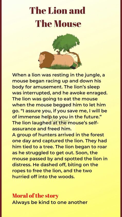 Lion And Mouse Story, Reading Short Stories, Short Stories In English, Picture Story Writing, The Lion And The Mouse, Small Stories For Kids, English Activity, English Story Books, Nursery Stories