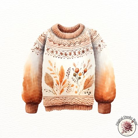 Watercolor Autumn Leaves Sweater Clipart: Cozy Nordic White Knit Jumper with Orange Hues Fall Leaves for Journaling and Scrapbooking https://digitalduskyrose.etsy.com/listing/1776317665 Wrap your projects in the warmth of autumn with our Watercolor Autumn Leaves Sweater Clipart collection. This set features 12 beautifully illustrated designs of cozy Nordic white knit sweaters adorned with vibrant orange-hued fall leaves, perfect for adding a touch of seasonal charm to your creative endeavor... Nordic Sweaters, Sweater Clipart, Watercolor Autumn Leaves, Autumn Watercolor, Nordic Sweater, Orange Hues, Watercolor Set, Fall Watercolor, White Knit Sweater