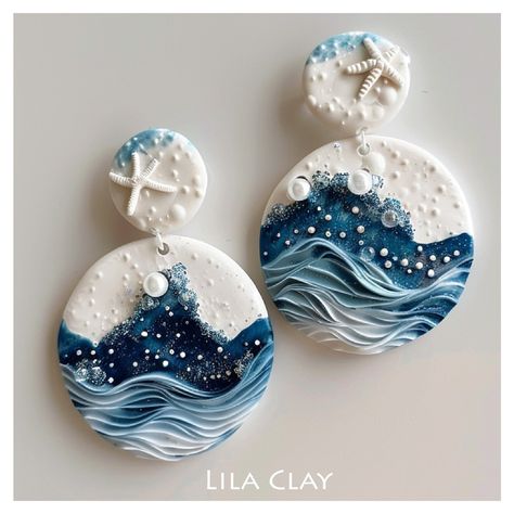 It’s took me 3 weeks hardworking to finally finish new design for Ocean Theme Polymer Clay Earrings 🌊🌊🌊 I hope you like themmm 🌊🌊🌊🌊🌊😍😍😍🥨🥨🥨🥨 #polymerclayearrings #clayartist #clayart #etsy #smallbusiness #beachlover #beach #oceanartwork Polymer Clay Kunst, Polymer Clay Painting, Sea Earrings, Ocean Earrings, Polymer Clay Jewelry Diy, Earrings Summer, Summer Earrings, Clay Jewelry Diy, Earrings Polymer Clay