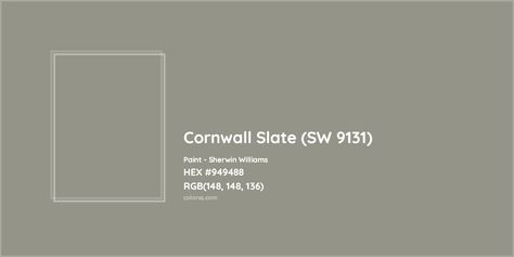 Sherwin Williams Cornwall Slate (SW 9131) Paint color codes, similar paints and colors Cornwall Slate Sherwin Williams Exterior, Sherwin Williams Cornwall Slate, Cornwall Slate, Sherwin Williams Evergreen Fog, Outside Paint Colors, Evergreen Fog, Munsell Color System, Analogous Color Scheme, Paint Color Codes