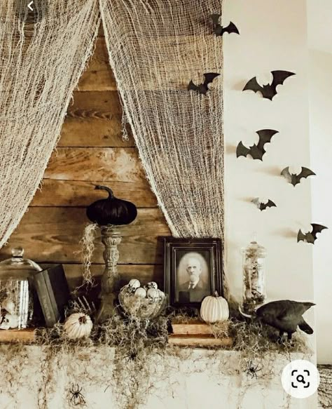 Addams Family Inspired Home Decor, Southern Gothic Halloween Decor, Witch Cottage Halloween Decor, Halloween And Fall Decorations Together, Vintage Halloween Aesthetic Decor, Spooky Chic Halloween Decor, Denmark Cottage, Moody Halloween Decor, Vintage Fall Decor Ideas