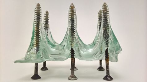 Three sheet glass slump over six standing screws previously set in plaster Fusing Glass Art, Slumped Glass Art, Screw Art, Glass Slumping, Fused Glass Artwork, Glass Fusing Projects, Glass Art Projects, Cast Glass, Sea Glass Crafts