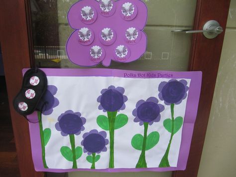 Purple Butterfly Party - party games - pin the Butterfly on the Flower Butterfly On The Flower, Purple Butterfly Party, Butterfly Decor, Butterfly Party, Butterfly Theme, Butterfly Birthday, Butterfly Decorations, Party Party, Purple Butterfly