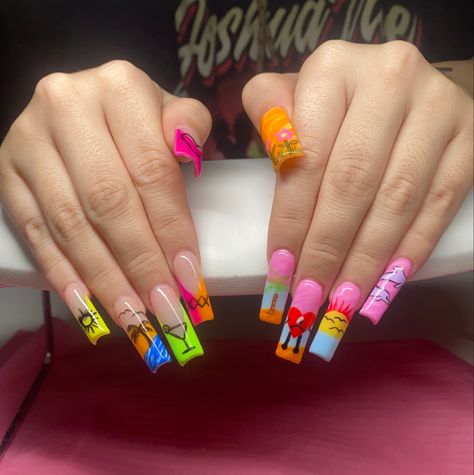 Bad Bunny Nails 2024, Cute Nails Bad Bunny, Bad Bunny Acrylic Nails, Bad Bunny Concert Nails, Bad Bunny Nail Ideas, Bad Bunny Concert Nails Nadie Sabe, Bad Bunny Uvst Tattoo, Bad Bunny Beach Aesthetic, Bad Bunny Nails