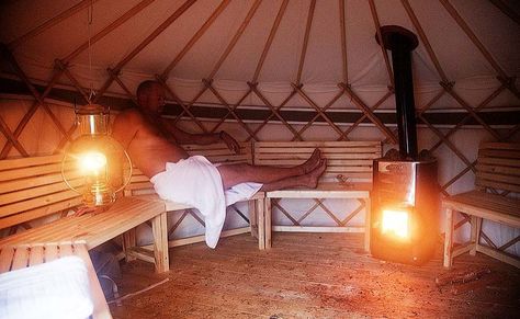 Yurt Sauna, Pacific Yurts, Southern Norway, Yurt Interior, Yurt Home, Family Cabin, Nature Camping, Unusual Homes, Camping Bed