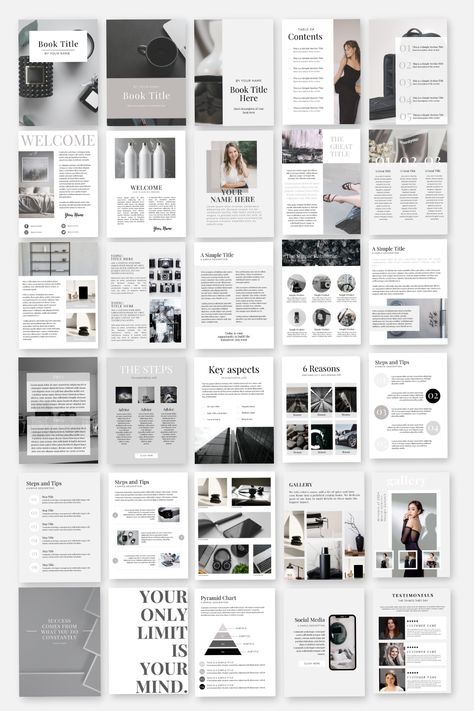 Ebook Template Black White Neutral, Canva Template, Ebook,Plr digital product, commercial use canva Aesthetic Ebook Template, Minimalist Magazine Design, Ebook Template Design Canva, Ebooks Design Inspiration, Ebook Designs Layout, E Book Template, Ebook Design Layout, Ebook Layout, Canva Ebook Template