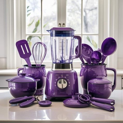 Purple Kitchen Appliances, Roxo Aesthetic, Purple Dinnerware, Purple Appliances, Pink Retro Kitchen, Purple Dorm, Purple Kitchen Accessories, Quirky Kitchen Decor, Purple Bedroom Decor