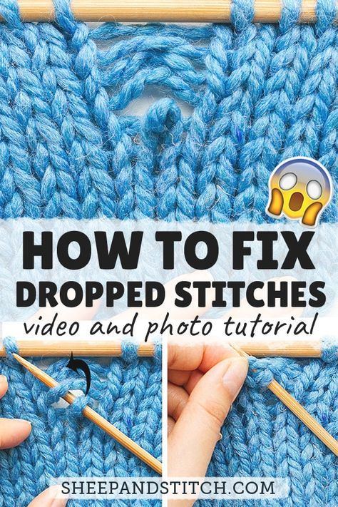 Learn how to fix a dropped stitch in your knitting in this detailed post. When a stitch or two drops, it's no big deal. You can rescue that dropped stitch in no time at all! #sheepandstitch #knitting #knittingtutorials #knit #stitches #knittingmistakes Easy Knitting Patterns Free Beginner, How To Knit For Beginners, Knitting Ideas For Beginners, Beginning Knitting Projects, Knitting Pattern Easy, Knitting Hacks, Knitting Help, Easy Knitting Projects, Knitting Basics