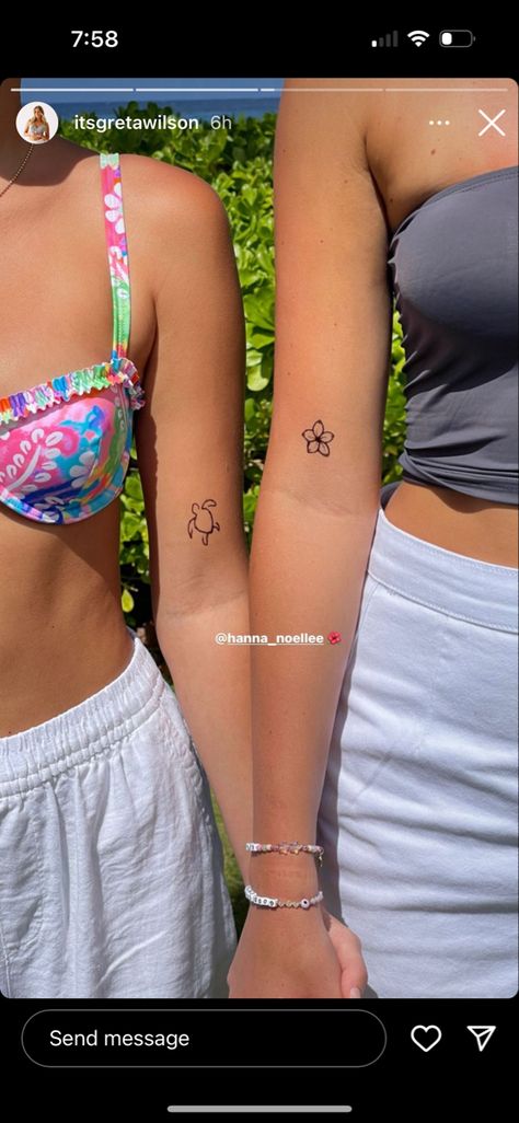 Beach Matching Tattoos, Tiny Hawaiian Tattoos, Island Tattoos, Bali Tattoo Ideas, Bali Tattoo, Island Tattoo, Hawaii Tattoos, Cute Simple Tattoos, Cute Henna Tattoos