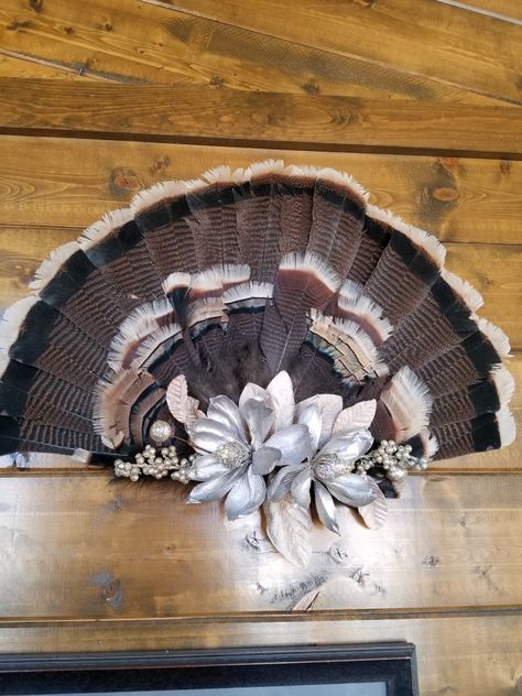 Great idea for the Female Hunter of the house. My 1st Turkey Fan shot with my Darton Bow 2017 Turkey Fan Mount Shadow Box Ideas, Turkey Feather Mount Ideas, Turkey Mount Ideas, Turkey Fan Mount Ideas, Turkey Feather Decor, Turkey Fan Mount, Turkey Taxidermy, Hunting Mounts, Turkey Mounts