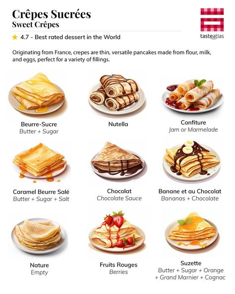 Crepe Sale, Crepe Bar, Sweet Crepes, Vegan Baking Recipes, French Crepes, Food Infographic, Eat Seasonal, Chocolate Butter, Cooking Guide